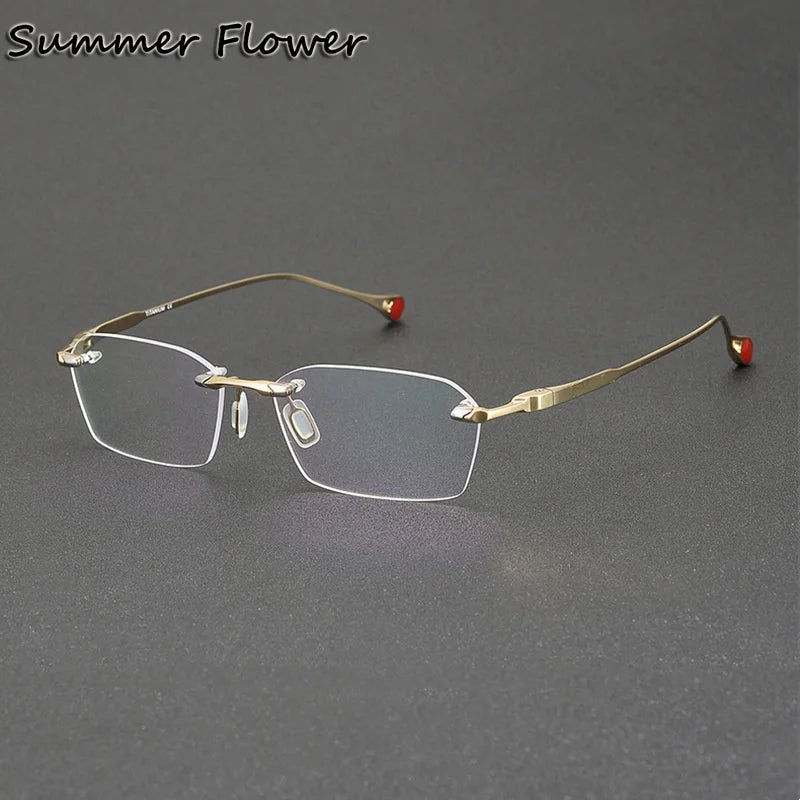 Summer Flower Unisex Rimless Polygon Square Titanium Eyeglasses 611307