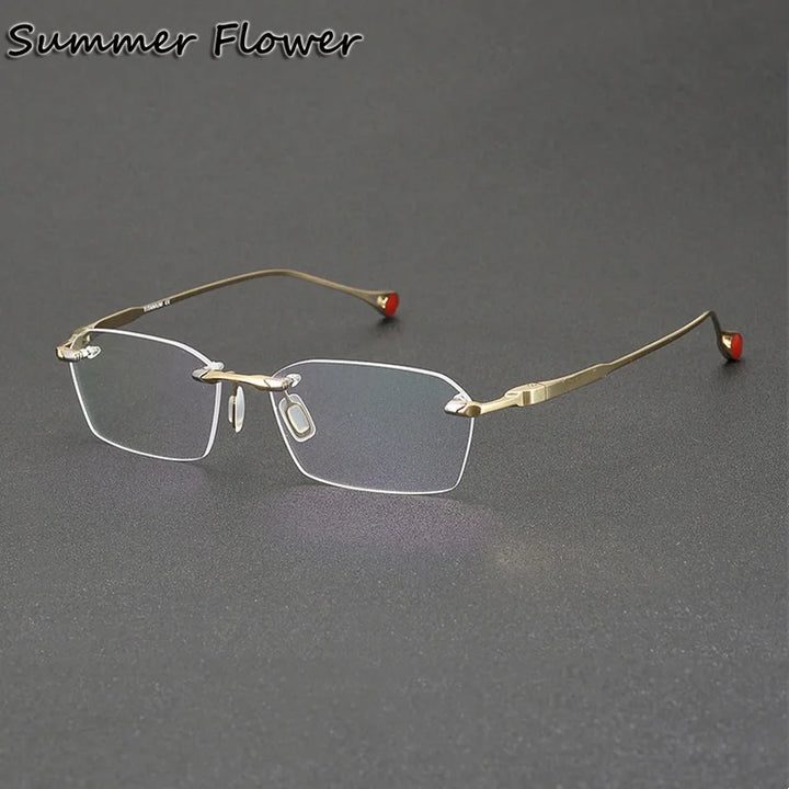 Summer Flower Unisex Rimless Polygon Square Titanium Eyeglasses 611307