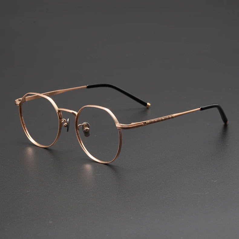 Black Mask Unisex Full Rim Polygon Round Titanium Eyeglasses 14919 Full Rim Black Mask Rose Gold