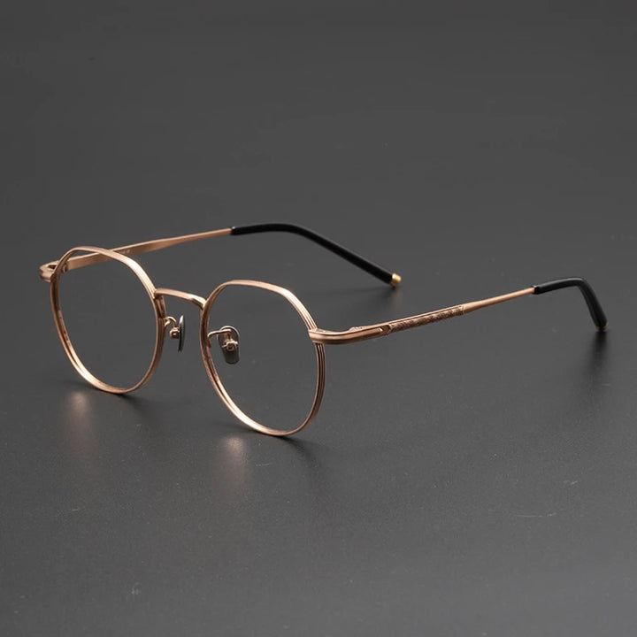 Black Mask Unisex Full Rim Polygon Round Titanium Eyeglasses 14919 Full Rim Black Mask Rose Gold