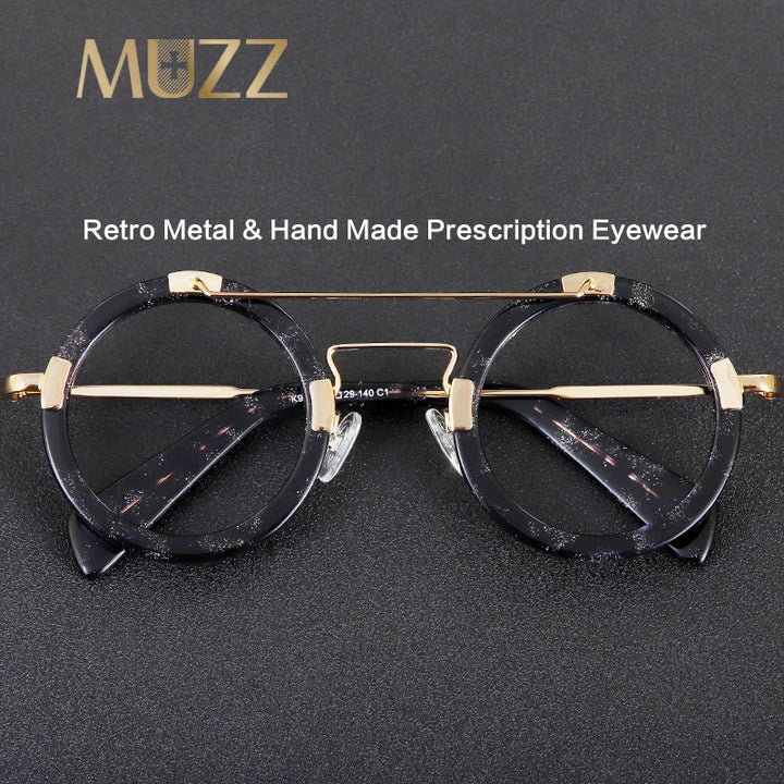 Muzz Women's Full Rim Round Double Bridge Acetate Alloy Eyeglasses 9220 Full Rim Muzz
