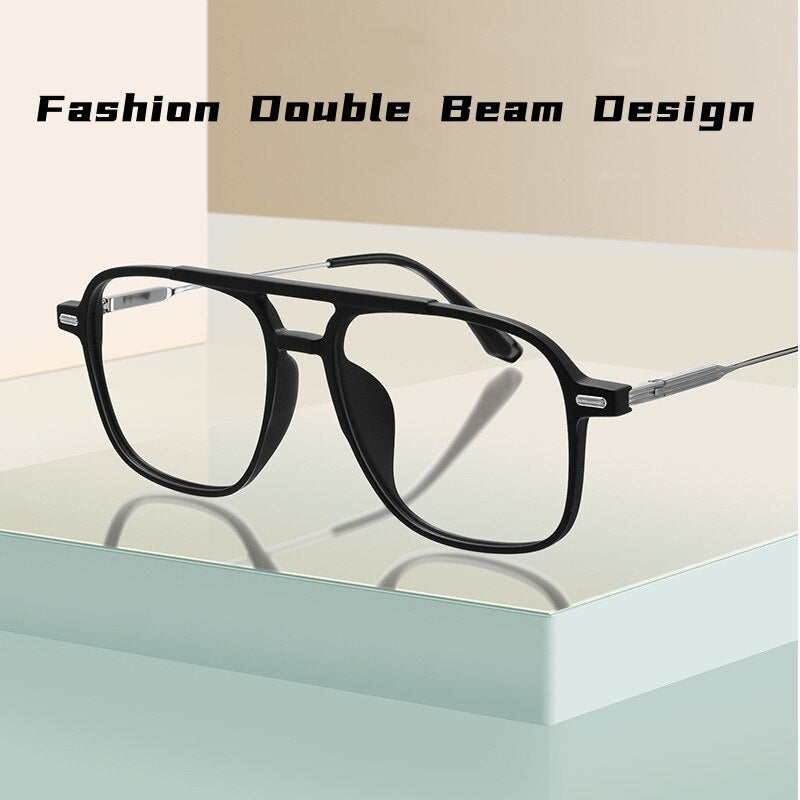 Yimaruili Unisex Full Rim Square Double Bridge Tr 90 Titanium Eyeglasses 98008f Full Rim Yimaruili Eyeglasses