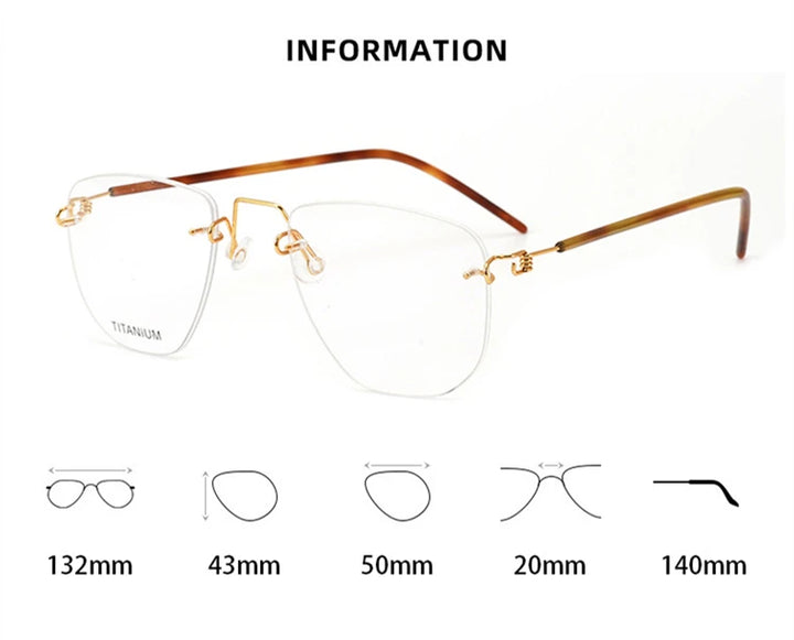 Black Mask Women's Rimless Square Screwless Titanium Eyeglasses 195132