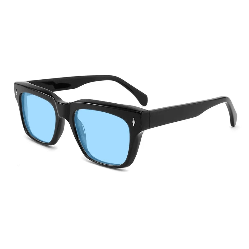 Gatenac Unisex Full Rim Square Polarized Acetate Sunglasses Mo15 Sunglasses Gatenac Black Blue