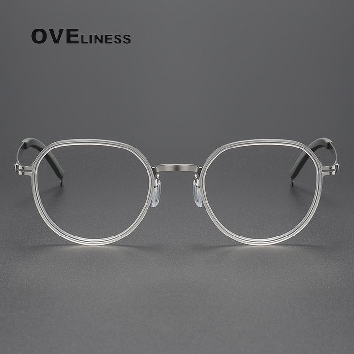 Oveliness Unisex Full Rim Round Acetate Titanium Eyeglasses Full Rim Oveliness   