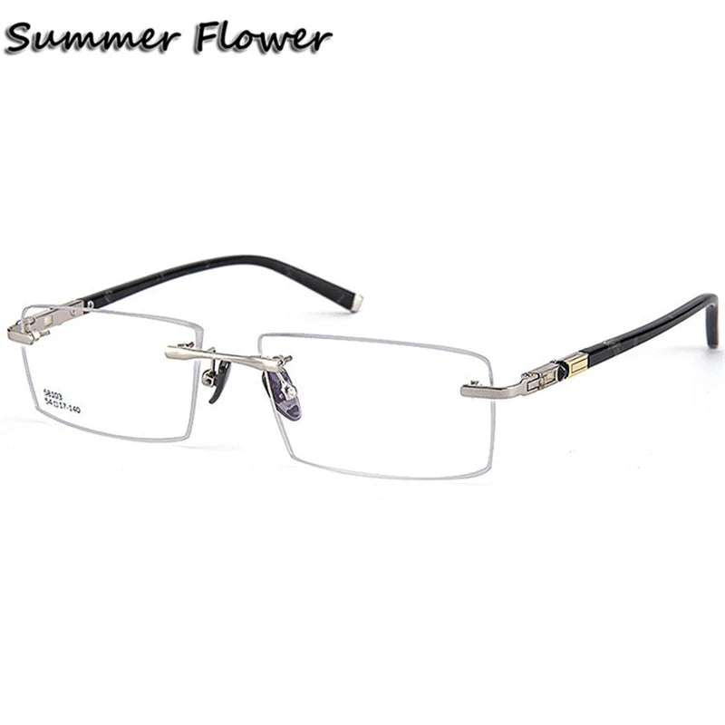 Summer Flower Unisex Rimless Square Alloy Eyeglasses 88836 Full Rim Summer Flower Silver