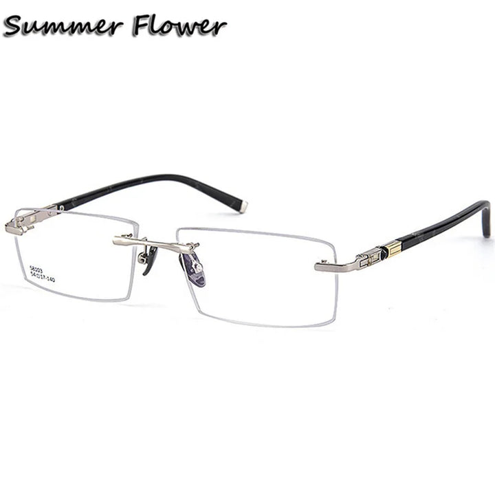 Summer Flower Unisex Rimless Square Alloy Eyeglasses 88836 Full Rim Summer Flower Silver