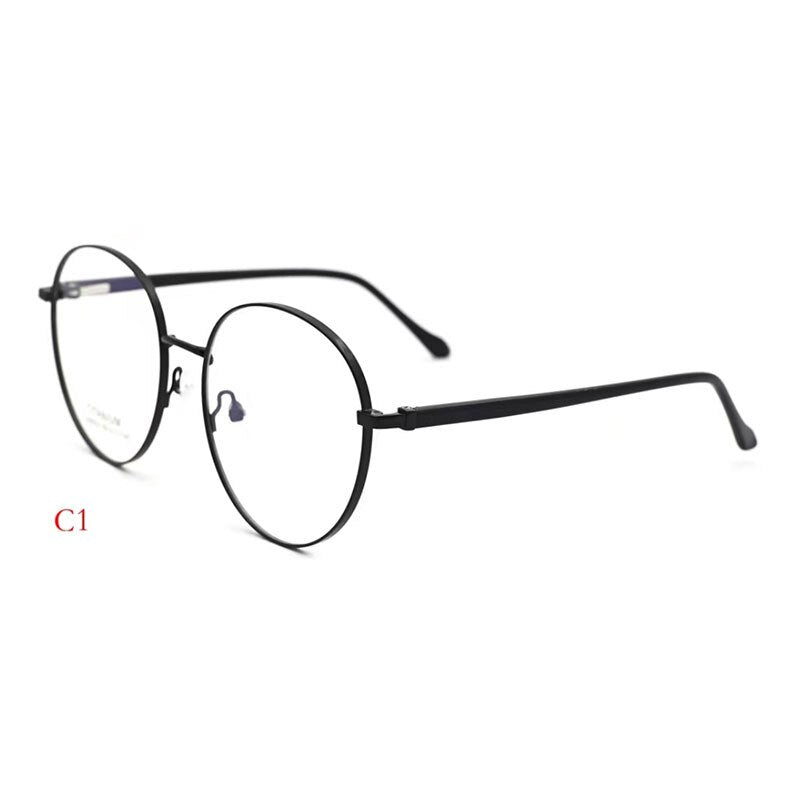 CCspace Unisex Full Rim Round Titanium Alloy Acetate Eyeglasses 56090 Full Rim CCspace C1Black