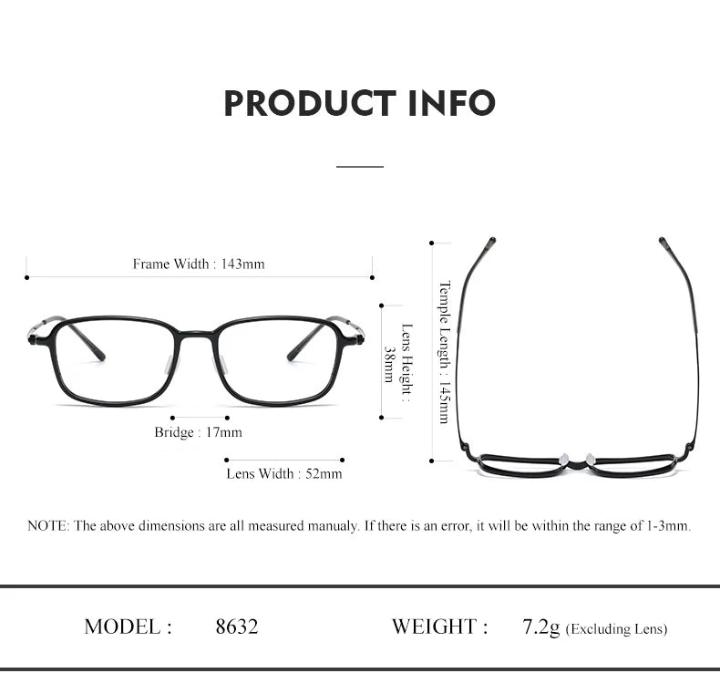 Chashma Unisex Full Rim Square Ultem Titanium Eyeglasses 8632 Full Rim Chashma