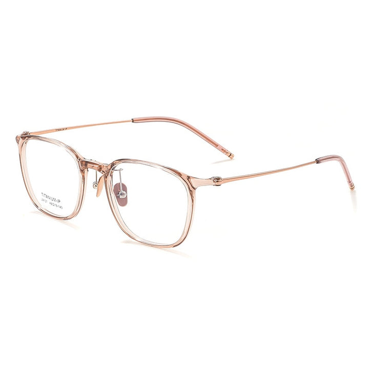 Yimaruili Unisex Full Rim Square Tr 90 Titanium Eyeglasses L9107 Full Rim Yimaruili Eyeglasses Transparent Tea C15