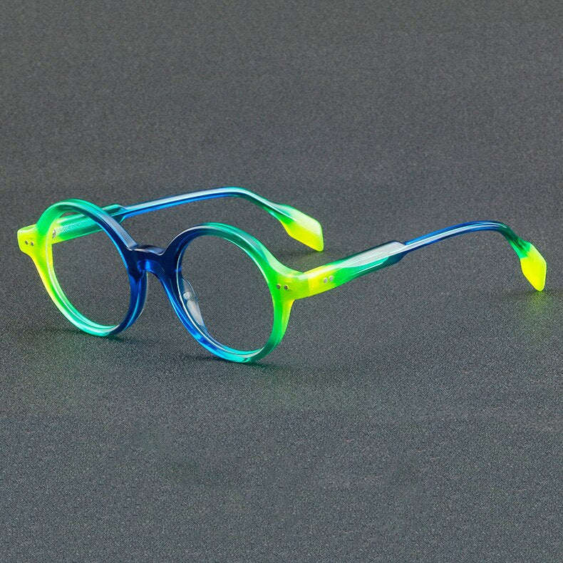 CCspace Unisex Full Rim Round Acetate Eyeglasses 56719 Full Rim CCspace C3GreenBlue