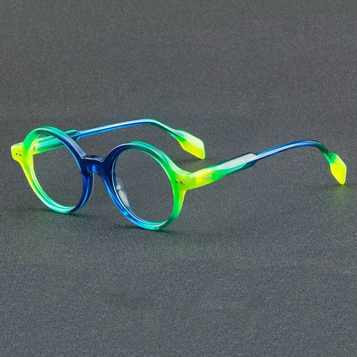 CCspace Unisex Full Rim Round Acetate Eyeglasses 56719 Full Rim CCspace C3GreenBlue