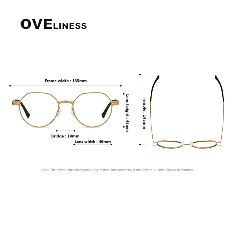Oveliness Unisex Full Rim Flat Top Round Screwless Titanium Eyeglasses 80992 Full Rim Oveliness