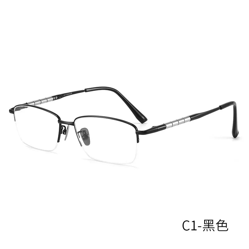 Reven Jate Unisex Semi Rim Square Titanium Eyeglasses 98279 Semi Rim Reven Jate black