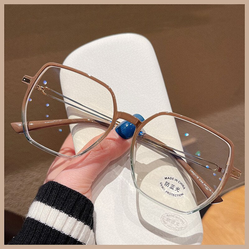 CCspace Unisex Full Rim Polygon Square Tr 90 Titanium Eyeglasses 55886 Full Rim CCspace ChocolateBrow China