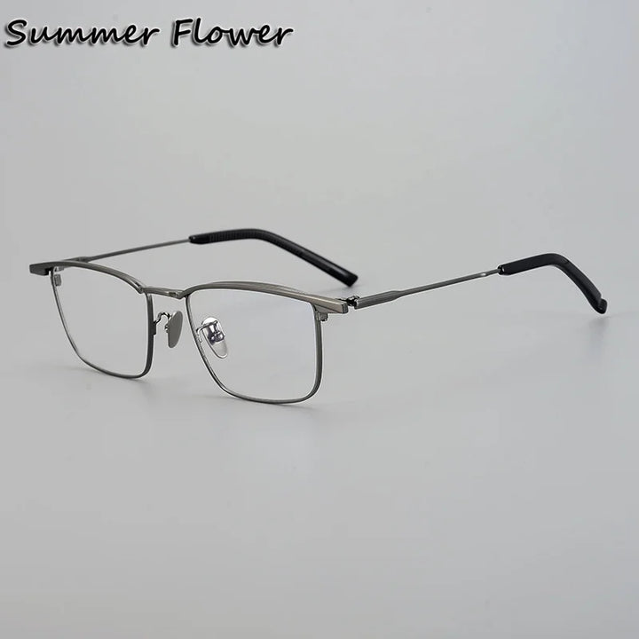 Summer Flower Unisex Full Rim Big Square Titanium Eyeglasses 84156 Full Rim Summer Flower Gray
