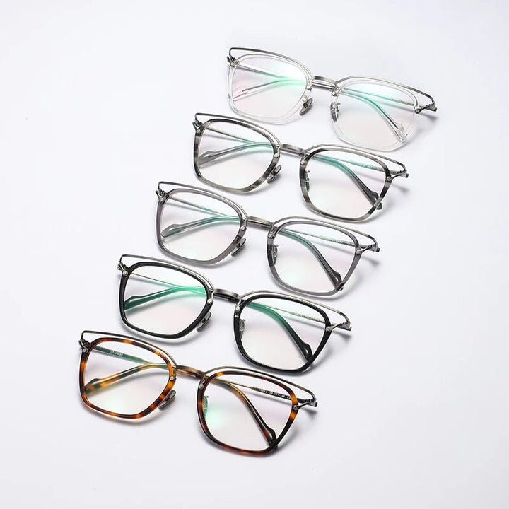 Gatenac Unisex Full Rim Square Titanium Acetate Eyeglasses Gxyj1137 Full Rim Gatenac