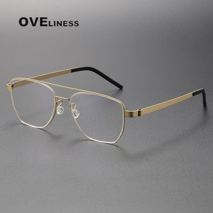 Oveliness Unisex Full Rim Square Double Bridge Titanium Eyeglasses 9622 Full Rim Oveliness gold