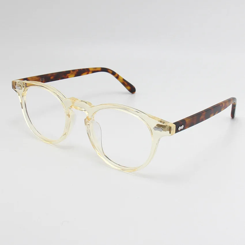 Black Mask Unisex Full Rim Round Acetate Eyeglasses 49505 Full Rim Black Mask Clear Yellow