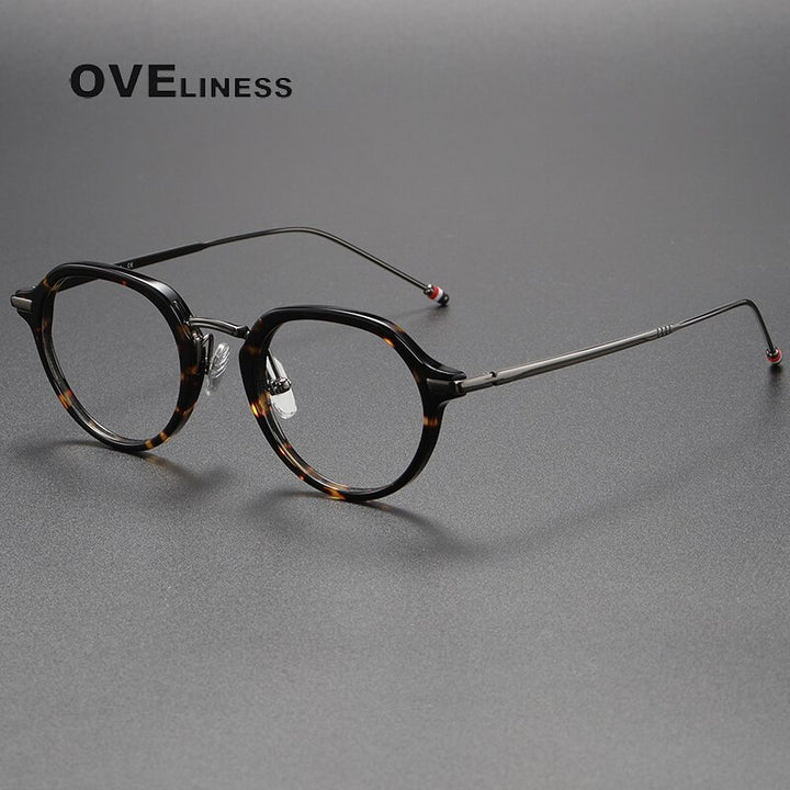 Oveliness Unisex Full Rim Polygon Acetate Titanium Eyeglasses Tbx421 Full Rim Oveliness tortoise gun
