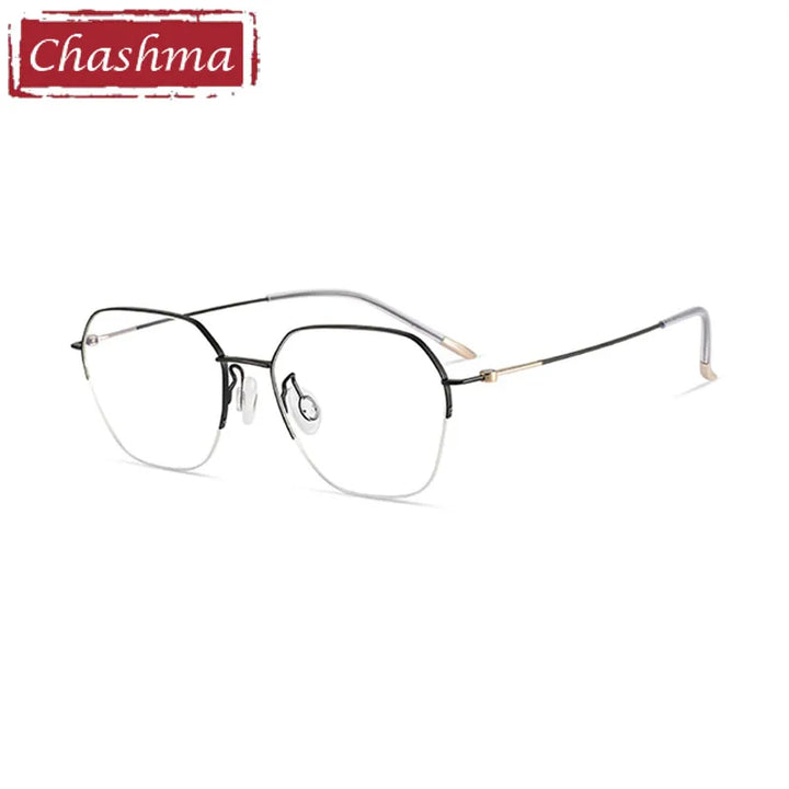 Chashma Ottica Women's Semi Rim Flat Top Polygon Titanium Eyeglasses  7252 Semi Rim Chashma Ottica Black