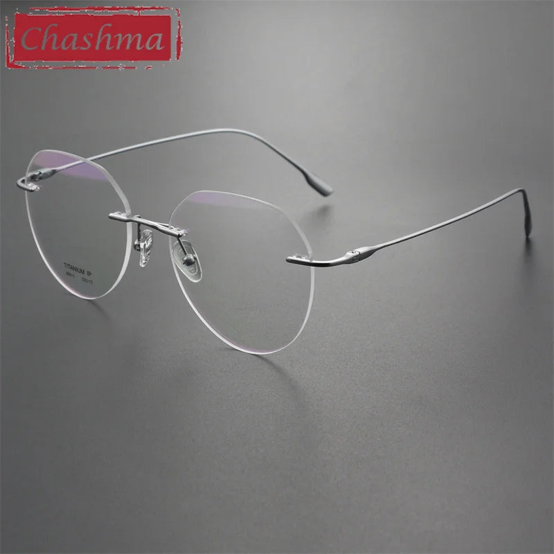 Chashma Ottica Women's Rimless Flat Top Round Titanium Eyeglasses 96611