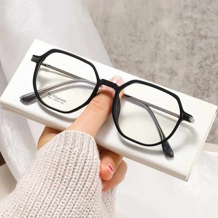 Xbora Women's Full Rim Polygon Square Tr 90 Titanium Eyeglasses 9915