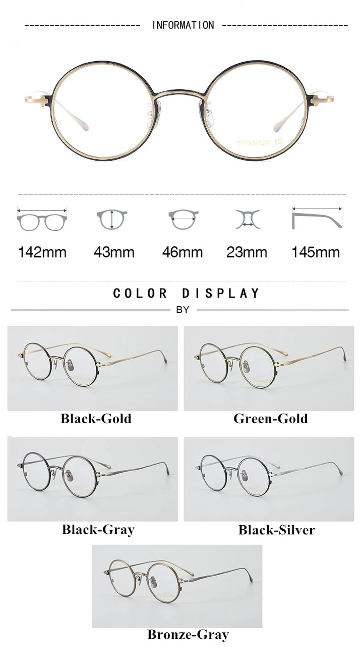 Black Mask Unisex Full Rim Round Titanium Eyeglasses 634142