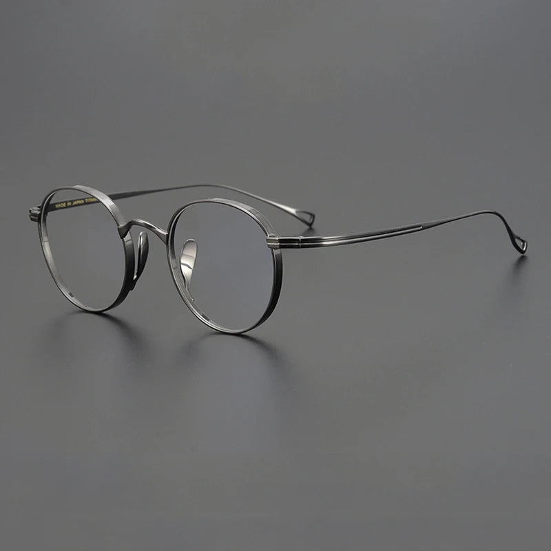 Gatenac Unisex Full Rim Round Small Titanium Eyeglasses Gxyj1447 Full Rim Gatenac Gun