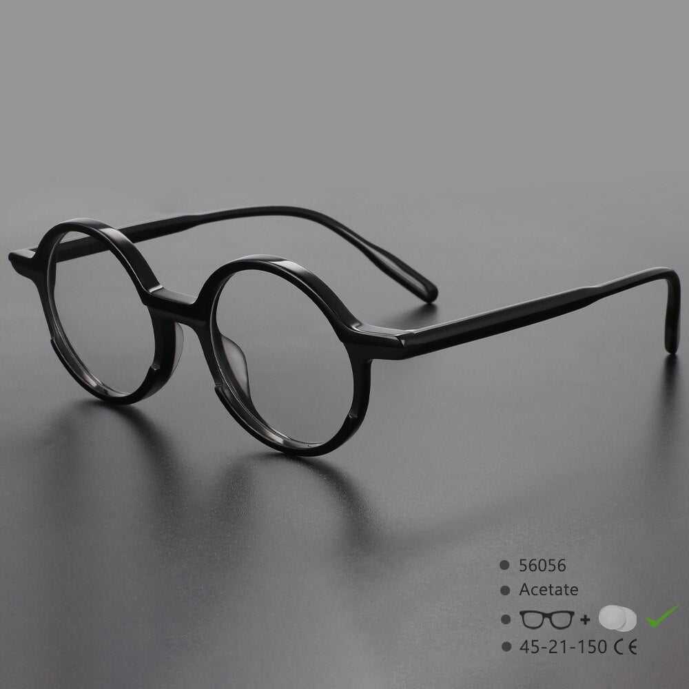 CCspace Unisex Full Rim Round Acetate Eyeglasses 56056 Full Rim CCspace C1Black