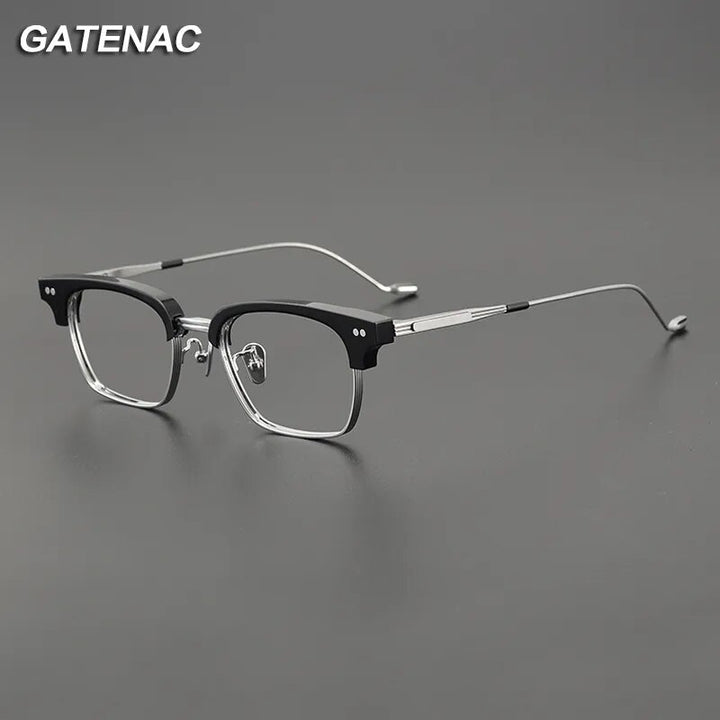 Gatenac Unisex Full Rim Square Titanium Acetate Eyeglasses Gxyj1129 Full Rim Gatenac