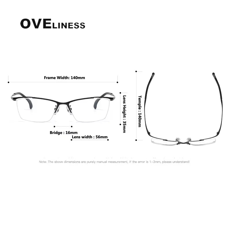 Oveliness Men's Semi Rim Square Polygon Titanium Eyeglasses 22650