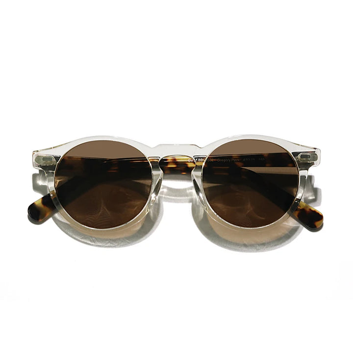 Hewei Unisex Full Rim Round Acetate Polarized Sunglasses 5186 Sunglasses Hewei light brown vs brown as picture