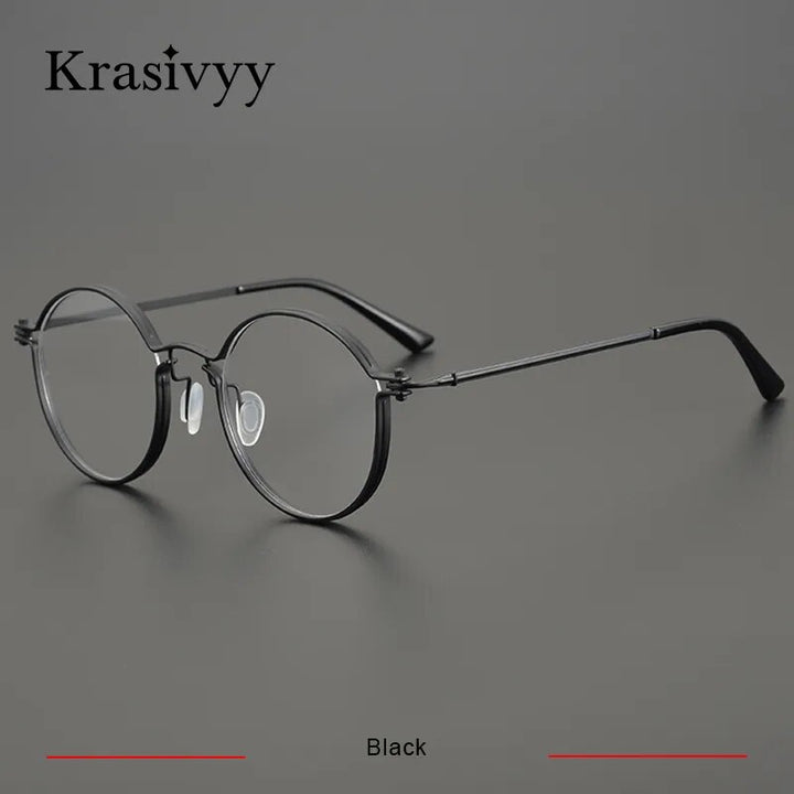 Krasivyy Men's Full Rim Round Titanium Eyeglasses Women Italy Optical Eyewear Full Rim Krasivyy Black CN 