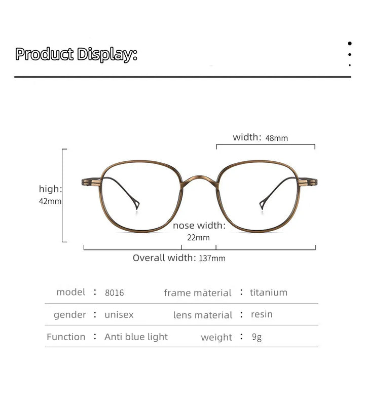 Kocolior Unisex Full Rim Round Titanium Hyperopic Reading Glasses 8016 Reading Glasses Kocolior