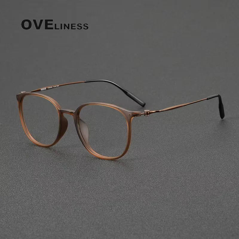 Oveliness Women's Full Rim Square Acetate Titanium Eyeglasses 28663