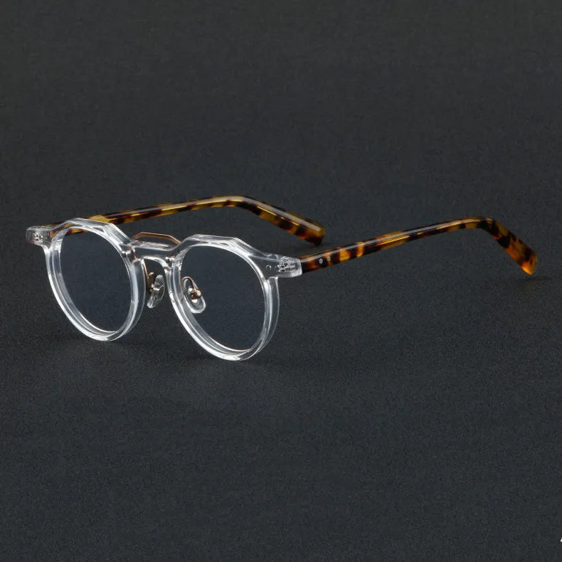 CCspace Unisex Full Rim Flat Top Round Acetate Eyeglasses 56934 Full Rim CCspace C2Clear