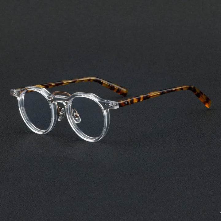CCspace Unisex Full Rim Flat Top Round Acetate Eyeglasses 56934 Full Rim CCspace C2Clear