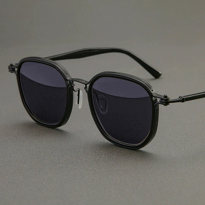 Black Mask Men's Full Rim Big Square Titanium Acetate Sunglasses 58654