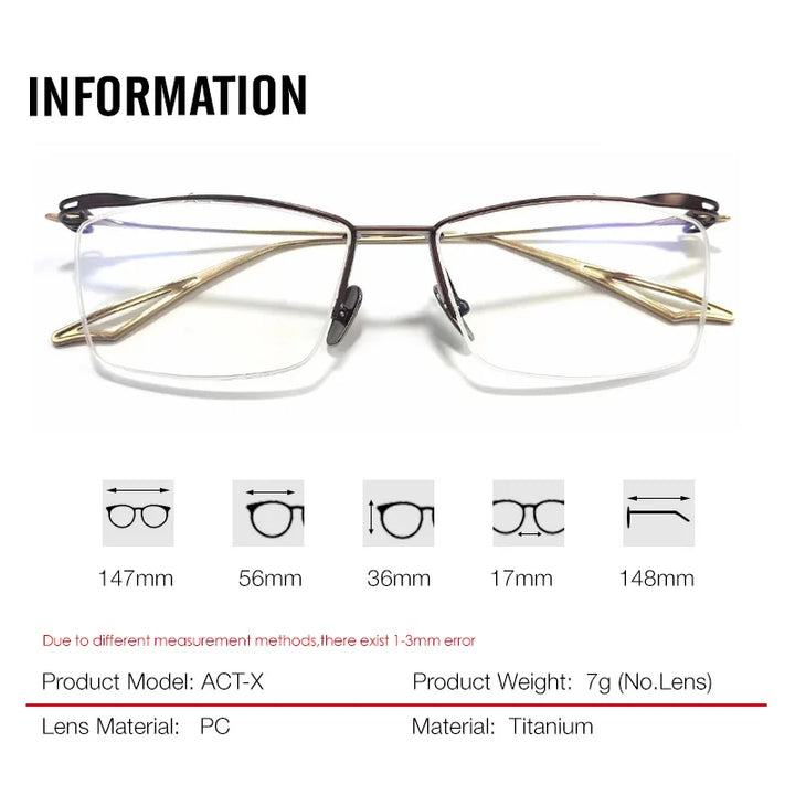 Aror Men's Full Rim Polygon Square Titanium Eyeglasses 56147