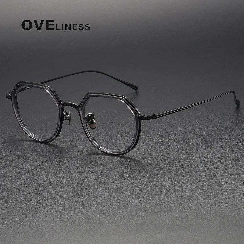 Oveliness Unisex Full Rim Polygon Acetate Titanium Eyeglasses U136 Full Rim Oveliness grey black