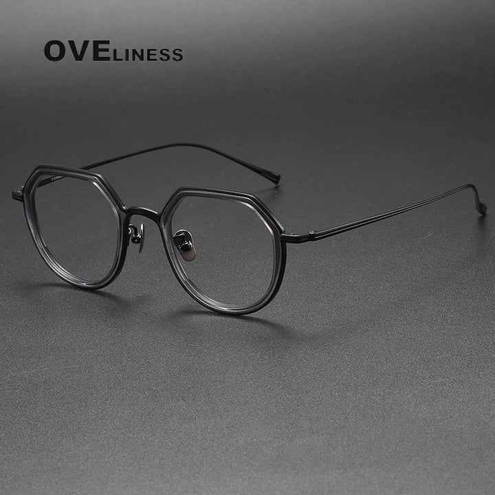 Oveliness Unisex Full Rim Polygon Acetate Titanium Eyeglasses U136 Full Rim Oveliness grey black