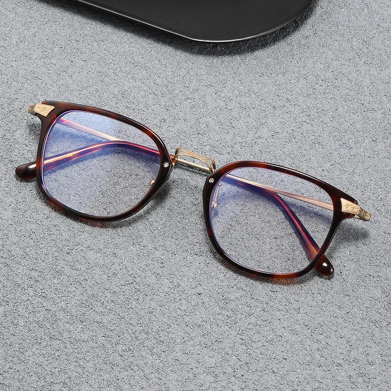 Black Mask Unisex Full Rim Big Square Titanium Acetate Eyeglasses Mn23 Full Rim Black Mask Tortoise-Gold