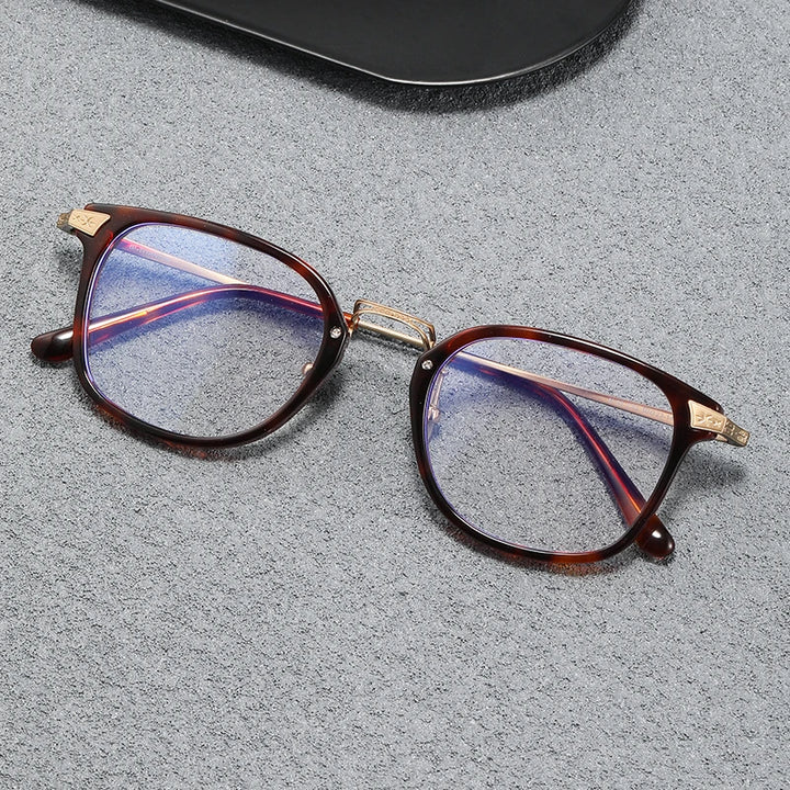 Black Mask Unisex Full Rim Big Square Titanium Acetate Eyeglasses Mn23 Full Rim Black Mask Tortoise-Gold