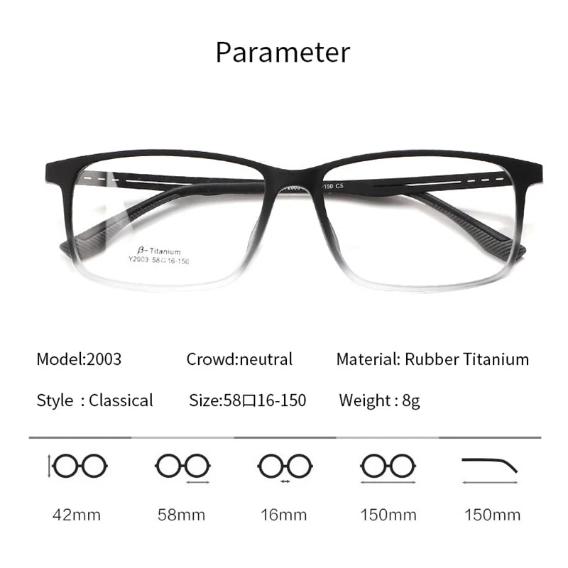Xbora Unisex Full Rim Big Square Tr 90 Titanium Eyeglasses 2003