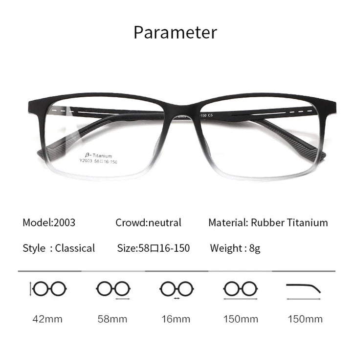 Xbora Unisex Full Rim Big Square Tr 90 Titanium Eyeglasses 2003