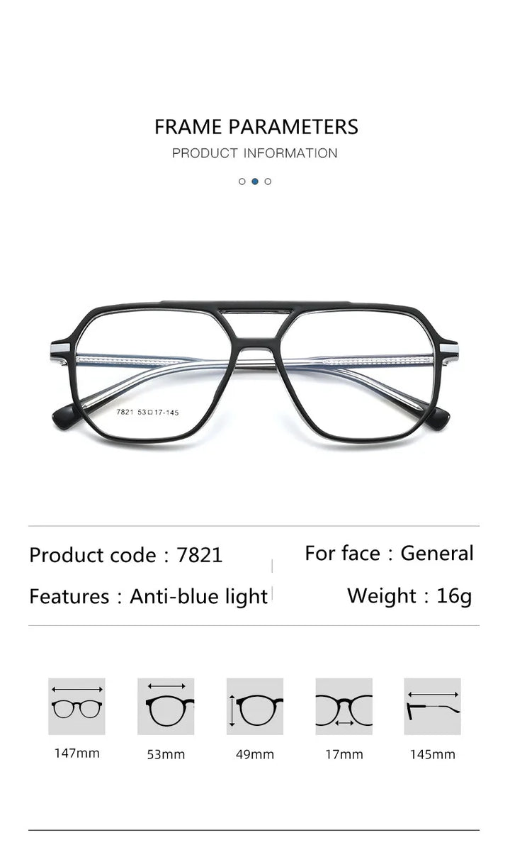 Kocolior Unisex Full Rim Oval Double Bridge Acetate Eyeglasses 7821 Full Rim Kocolior