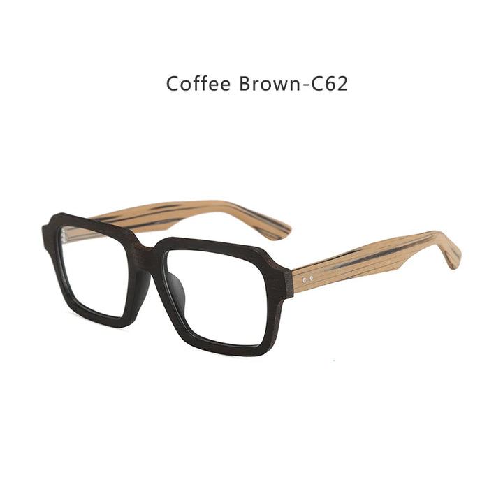 Hdcrafter Men's Full Rim Square Wood Eyeglasses 8184 Full Rim Hdcrafter Eyeglasses Coffee-Brown-C62