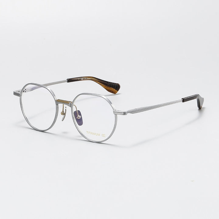 Gatenac Unisex Full Rim Round Titanium Eyeglasses Gxyj1065 Full Rim Gatenac Silver