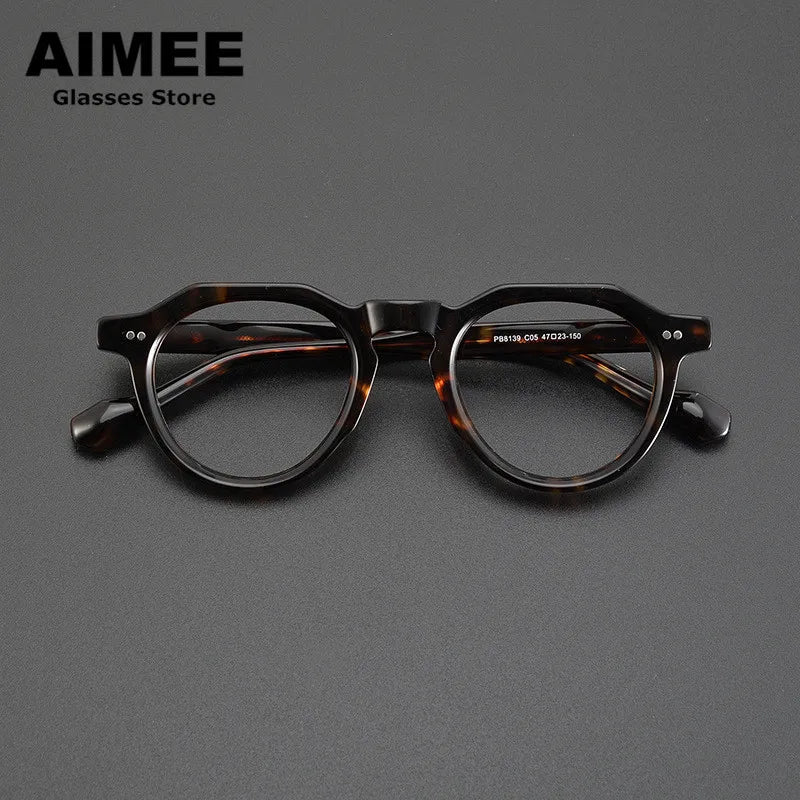 Aimee Unisex Full Rim Flat Top Round Acetate Eyeglasses 88139 Full Rim Aimee Tortoise